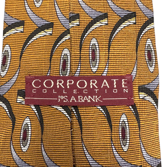 Jos A Bank 100% Silk Dress Tie Made in USA Gold Abstract Pattern‎ 58" 4" - Picture 6 of 10